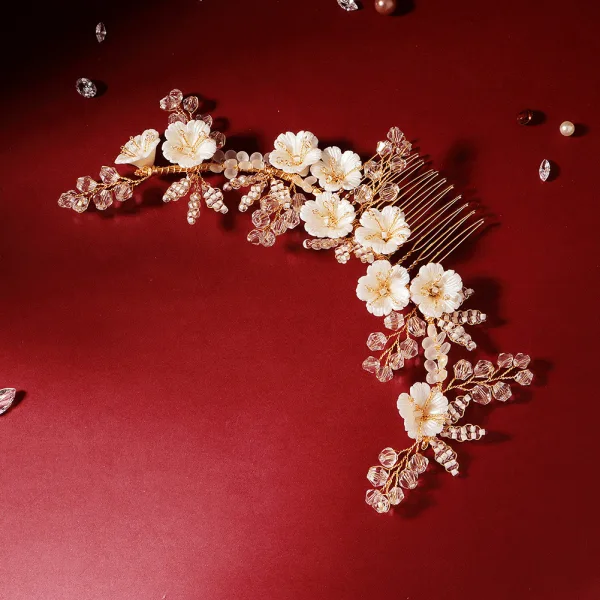 Charming Gold Bridal Hair Accessories 2020 Alloy Flower Beading Crystal Headpieces Wedding Accessories