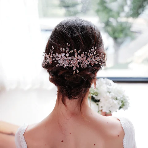 Elegante Rose Gold Kopfschmuck Haarschmuck Braut  2020 Legierung Blatt Strass Hochzeit Brautaccessoires