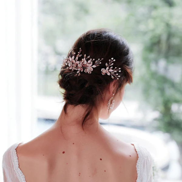 Elegante Roos Goud Haaraccessoires Bruids Haaraccessoires 2020 Legering Blad Rhinestone Huwelijk Accessoires