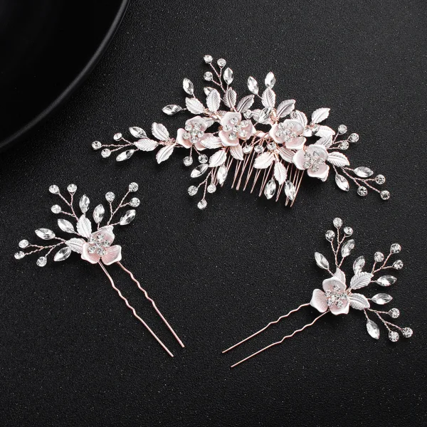 Elegante Roos Goud Haaraccessoires Bruids Haaraccessoires 2020 Legering Blad Rhinestone Huwelijk Accessoires