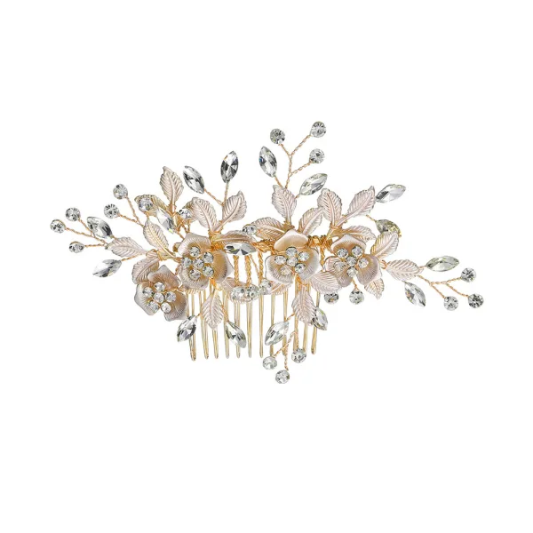 Elegante Roos Goud Haaraccessoires Bruids Haaraccessoires 2020 Legering Blad Rhinestone Huwelijk Accessoires