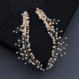 Schöne Gold Kopfschmuck Haarschmuck Braut 2020 Legierung Perle Strass Hochzeit Brautaccessoires