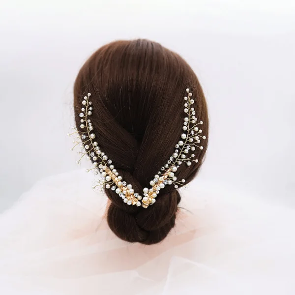 Fine Gull Hodepynt Har Tilbehor 2020 Legering Perle Rhinestone Bryllup Tilbehør