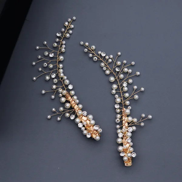 Fine Gull Hodepynt Har Tilbehor 2020 Legering Perle Rhinestone Bryllup Tilbehør