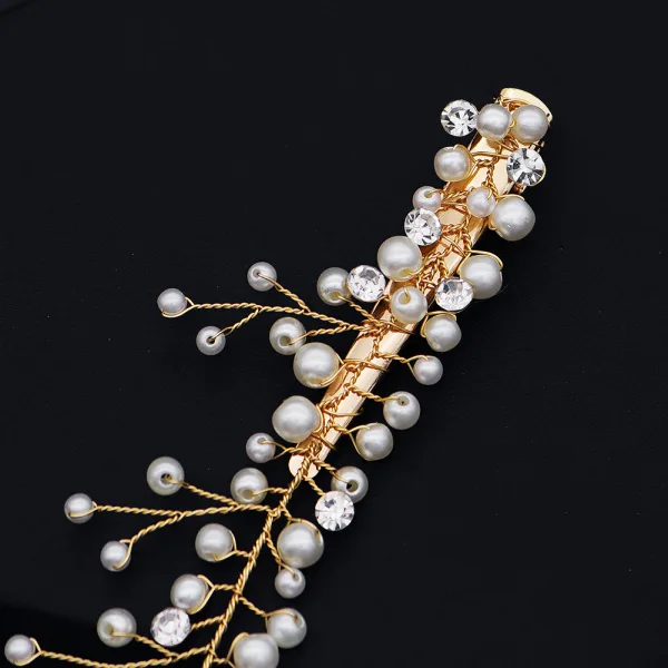 Fine Gull Hodepynt Har Tilbehor 2020 Legering Perle Rhinestone Bryllup Tilbehør