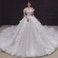 Romantic Champagne Bridal Wedding Dresses 2020 Ball Gown Off-The-Shoulder Bow Short Sleeve Backless Glitter Tulle Cathedral Train Ruffle