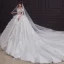 Romantic Champagne Bridal Wedding Dresses 2020 Ball Gown Off-The-Shoulder Bow Short Sleeve Backless Glitter Tulle Cathedral Train Ruffle