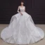 Illusion White See-through Bridal Wedding Dresses 2020 Ball Gown Scoop Neck 3/4 Sleeve Backless Beading Appliques Lace Cathedral Train Ruffle