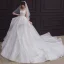 Illusion White See-through Bridal Wedding Dresses 2020 Ball Gown Scoop Neck 3/4 Sleeve Backless Beading Appliques Lace Cathedral Train Ruffle