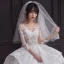 Illusion White See-through Bridal Wedding Dresses 2020 Ball Gown Scoop Neck 3/4 Sleeve Backless Beading Appliques Lace Cathedral Train Ruffle