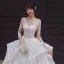 Illusion White See-through Bridal Wedding Dresses 2020 Ball Gown Scoop Neck 3/4 Sleeve Backless Beading Appliques Lace Cathedral Train Ruffle