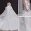 Illusion White See-through Bridal Wedding Dresses 2020 Ball Gown Scoop Neck 3/4 Sleeve Backless Beading Appliques Lace Cathedral Train Ruffle