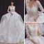 Illusion White See-through Bridal Wedding Dresses 2020 Ball Gown Scoop Neck 3/4 Sleeve Backless Beading Appliques Lace Cathedral Train Ruffle