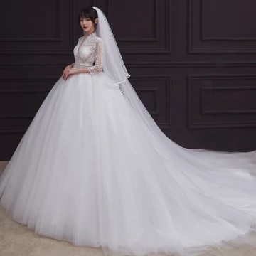 Vintage Originale Blanche La Mariée Robe De Mariée 2020 Empire Transparentes Col V Profond 3 4 Manches Appliques En Dentelle Perlage Volants Tribunal Train