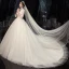 Vintage / Originale Blanche La Mariée Robe De Mariée 2020 Empire Transparentes Col v profond 3/4 Manches Appliques En Dentelle Perlage Volants Tribunal Train
