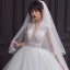 Vintage / Originale Blanche La Mariée Robe De Mariée 2020 Empire Transparentes Col v profond 3/4 Manches Appliques En Dentelle Perlage Volants Tribunal Train