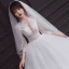 Vintage / Originale Blanche La Mariée Robe De Mariée 2020 Empire Transparentes Col v profond 3/4 Manches Appliques En Dentelle Perlage Volants Tribunal Train