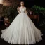 High-end Ivory Bridal Wedding Dresses 2020 Ball Gown See-through Scoop Neck Short Sleeve Backless Appliques Lace Beading Pearl Cathedral Train
