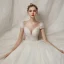 High-end Ivory Bridal Wedding Dresses 2020 Ball Gown See-through Scoop Neck Short Sleeve Backless Appliques Lace Beading Pearl Cathedral Train