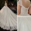 High-end Ivory Bridal Wedding Dresses 2020 Ball Gown See-through Scoop Neck Short Sleeve Backless Appliques Lace Beading Pearl Cathedral Train