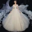 Elegant Champagne Corset Wedding Dresses 2020 Ball Gown Off-The-Shoulder Short Sleeve Backless Rhinestone Glitter Tulle Cathedral Train Ruffle