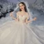 Elegant Champagne Corset Wedding Dresses 2020 Ball Gown Off-The-Shoulder Short Sleeve Backless Rhinestone Glitter Tulle Cathedral Train Ruffle