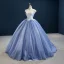 Luxury / Gorgeous Ocean Blue Prom Dresses 2020 Ball Gown Scoop Neck Sleeveless Handmade  Beading Sweep Train Ruffle Backless Formal Dresses