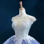Luxury / Gorgeous Ocean Blue Prom Dresses 2020 Ball Gown Scoop Neck Sleeveless Handmade  Beading Sweep Train Ruffle Backless Formal Dresses