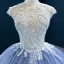 Luxury / Gorgeous Ocean Blue Prom Dresses 2020 Ball Gown Scoop Neck Sleeveless Handmade  Beading Sweep Train Ruffle Backless Formal Dresses