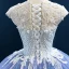 Luxury / Gorgeous Ocean Blue Prom Dresses 2020 Ball Gown Scoop Neck Sleeveless Handmade  Beading Sweep Train Ruffle Backless Formal Dresses
