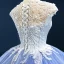 Luxury / Gorgeous Ocean Blue Prom Dresses 2020 Ball Gown Scoop Neck Sleeveless Handmade  Beading Sweep Train Ruffle Backless Formal Dresses