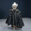 Vintage / Originale Quinceañera Noire Robe De Bal 2020 Robe Boule Encolure Carrée Sans Manches Étoile Brodé Paillettes Asymétrique Dos Nu Volants Robe De Ceremonie