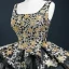 Vintage / Originale Quinceañera Noire Robe De Bal 2020 Robe Boule Encolure Carrée Sans Manches Étoile Brodé Paillettes Asymétrique Dos Nu Volants Robe De Ceremonie