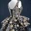 Vintage / Originale Quinceañera Noire Robe De Bal 2020 Robe Boule Encolure Carrée Sans Manches Étoile Brodé Paillettes Asymétrique Dos Nu Volants Robe De Ceremonie