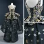 Vintage / Originale Quinceañera Noire Robe De Bal 2020 Robe Boule Encolure Carrée Sans Manches Étoile Brodé Paillettes Asymétrique Dos Nu Volants Robe De Ceremonie