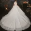 Vintage Elfenben Brud Bröllopsklänningar 2020 Balklänning Hög Hals Korta ärm Halterneck Handgjort Beading Glittriga / Glitter Tyll Cathedral Train Ruffle