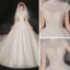 Vintage Elfenben Brud Bröllopsklänningar 2020 Balklänning Hög Hals Korta ärm Halterneck Handgjort Beading Glittriga / Glitter Tyll Cathedral Train Ruffle