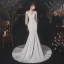 Chic / Belle Ivoire Satin Transparentes Robe De Mariée 2020 Trompette / Sirène Encolure Dégagée Manches Courtes Perlage Gland Appliques En Dentelle Tribunal Train