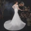Chic / Belle Ivoire Satin Transparentes Robe De Mariée 2020 Trompette / Sirène Encolure Dégagée Manches Courtes Perlage Gland Appliques En Dentelle Tribunal Train