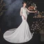 Chic / Belle Ivoire Satin Transparentes Robe De Mariée 2020 Trompette / Sirène Encolure Dégagée Manches Courtes Perlage Gland Appliques En Dentelle Tribunal Train