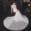 Chic / Belle Ivoire Satin Transparentes Robe De Mariée 2020 Trompette / Sirène Encolure Dégagée Manches Courtes Perlage Gland Appliques En Dentelle Tribunal Train