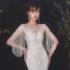 Chic / Belle Ivoire Satin Transparentes Robe De Mariée 2020 Trompette / Sirène Encolure Dégagée Manches Courtes Perlage Gland Appliques En Dentelle Tribunal Train