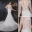Chic / Belle Ivoire Satin Transparentes Robe De Mariée 2020 Trompette / Sirène Encolure Dégagée Manches Courtes Perlage Gland Appliques En Dentelle Tribunal Train