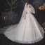 Vintage Ivory / Creme Spitze Hochzeits Brautkleider / Hochzeitskleider 2020 Ballkleid Stehkragen Perlenstickerei Kurze Ärmel Rückenfreies Perle Kapelle-Schleppe Rüschen
