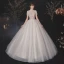 Vintage Ivory / Creme Spitze Hochzeits Brautkleider / Hochzeitskleider 2020 Ballkleid Stehkragen Perlenstickerei Kurze Ärmel Rückenfreies Perle Kapelle-Schleppe Rüschen