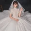 Vintage Ivory / Creme Spitze Hochzeits Brautkleider / Hochzeitskleider 2020 Ballkleid Stehkragen Perlenstickerei Kurze Ärmel Rückenfreies Perle Kapelle-Schleppe Rüschen