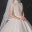 Vintage Ivory / Creme Spitze Hochzeits Brautkleider / Hochzeitskleider 2020 Ballkleid Stehkragen Perlenstickerei Kurze Ärmel Rückenfreies Perle Kapelle-Schleppe Rüschen