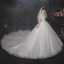 Vintage / Retro White Bridal Wedding Dresses 2020 Ball Gown V-Neck Long Sleeve Beading Glitter Tulle Sequins Cathedral Train Ruffle