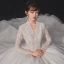 Vintage / Retro White Bridal Wedding Dresses 2020 Ball Gown V-Neck Long Sleeve Beading Glitter Tulle Sequins Cathedral Train Ruffle