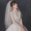 Vintage / Retro White Bridal Wedding Dresses 2020 Ball Gown V-Neck Long Sleeve Beading Glitter Tulle Sequins Cathedral Train Ruffle